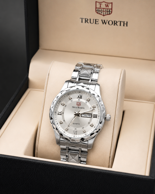 TRUE WORTH Premium Quartz Watch – Silver Stainless Steel