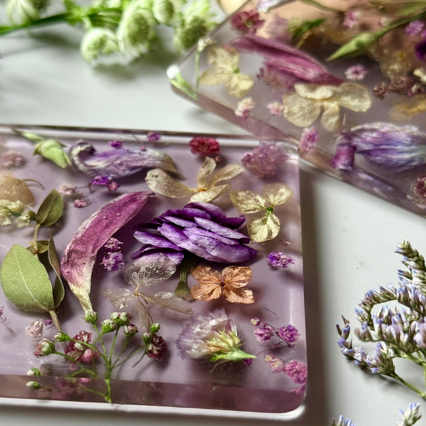 Pink Resin Coasters with Real Dried Flowers