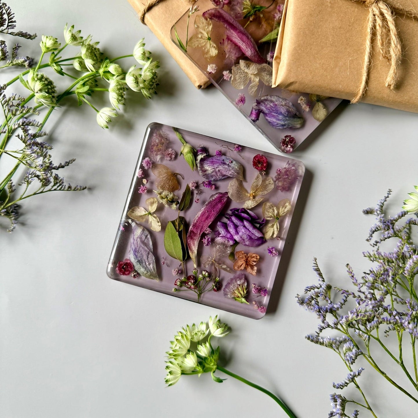 Pink Resin Coasters with Real Dried Flowers