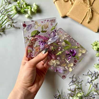 Pink Resin Coasters with Real Dried Flowers