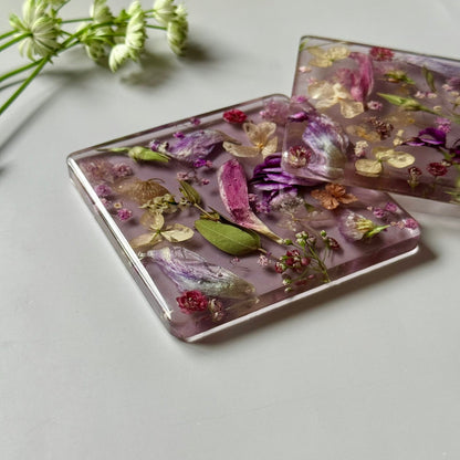 Pink Resin Coasters with Real Dried Flowers