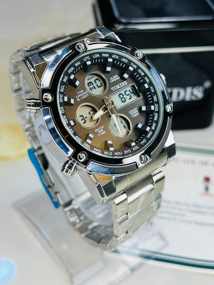 SKMEI 1389 Men's Analog-Digital Sports Watch – Silver & Black