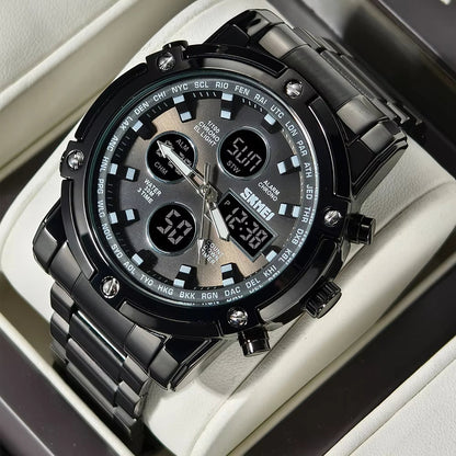 SKMEI 1389 Men's Analog-Digital Sports Watch – Silver & Black